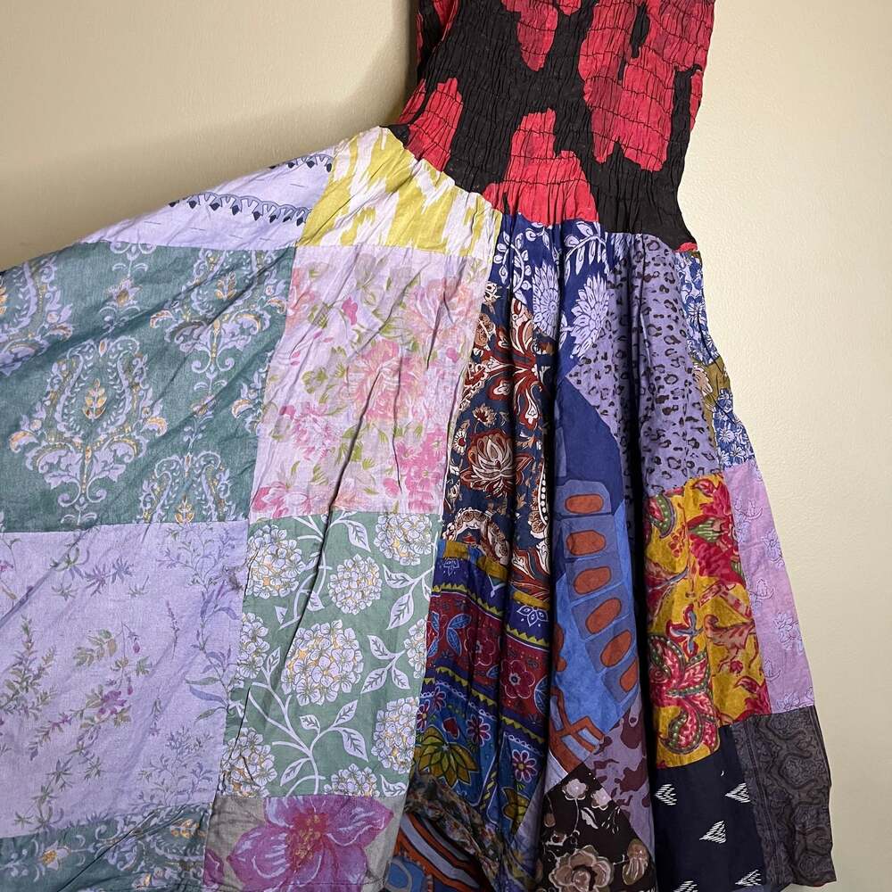 Bohemian Cotton Patchwork Strapless Maxi Dress Su… - image 1